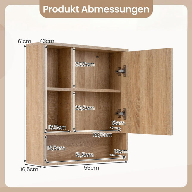 Badkamerspiegelkast met verstelbare planken, 55x16x61 cm