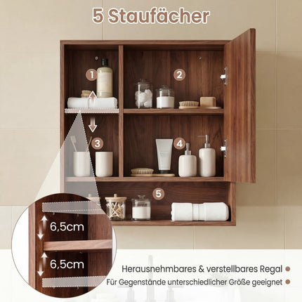 Badkamerspiegelkast met verstelbare planken, bruin, 55x16x61 cm