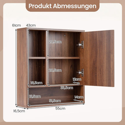 Badkamerspiegelkast met verstelbare planken, bruin, 55x16x61 cm