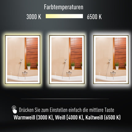 LED koupelnové zrcadlo - proti zamlžení, dotykový spínač, 3 barvy