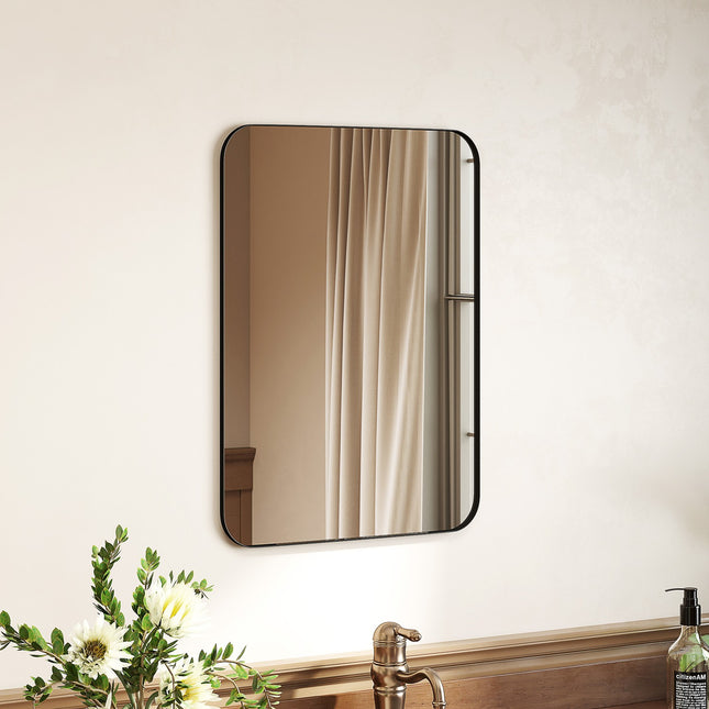 Badkamerspiegel, veiligheidsfolie, metalen frame, 50x70 cm, zwart