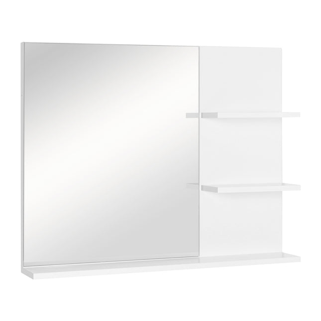 Koupelnové nástěnné zrcadlo se 3 policemi, bílá MDF 60x10x48cm