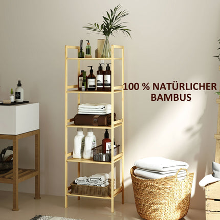 Bambusový 5patrový nastavitelný regál, 43.5x31.5x142 cm – přírodní dřevo