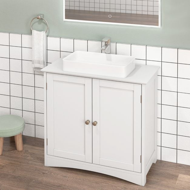 Koupelnová skříňka pod umyvadlo, 2 dvířka, výřez U, bílá 60cm