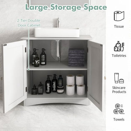 Bathroom Sink Cabinet, 2 Doors, U-Cutout, White 60cm