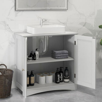 Bathroom Sink Cabinet, 2 Doors, U-Cutout, White 60cm