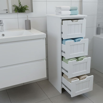 Koupelnová úložná skříňka, 4 zásuvky, úsporný design