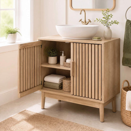 Bathroom Vanity Unit with Slatted Doors, 60x30x70 cm