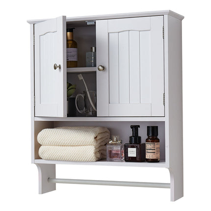 Bathroom Wall Cabinet, 2-Door, Adjustable Shelf, Towel Bar