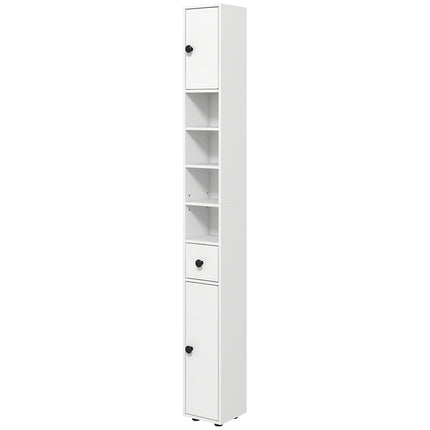 Bathroom cabinet, 4 shelves, drawer, chipboard, slim design, white