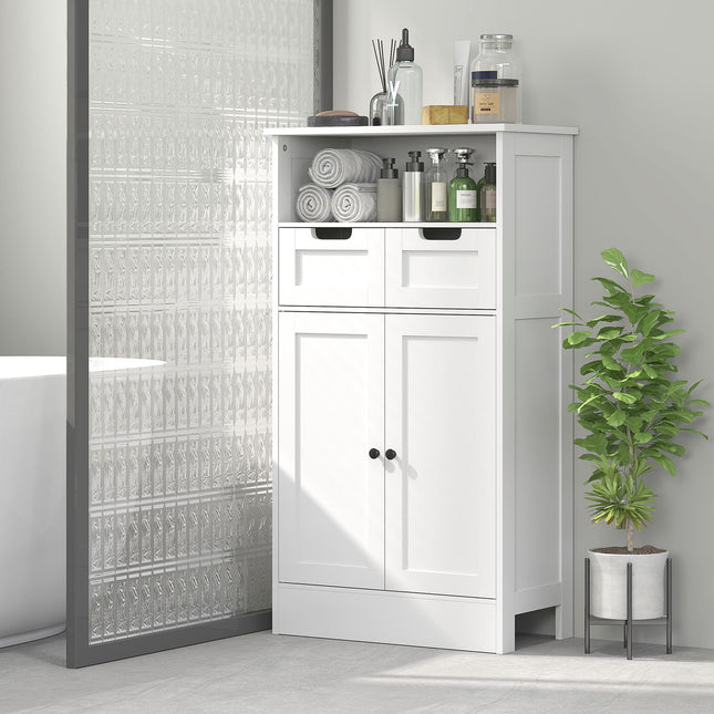 Weißer Badezimmerschrank mit verstellbarem Regal und 2 Schubladen