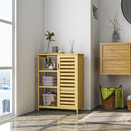 Bathroom cabinet with shelf & compartment, bamboo, natural