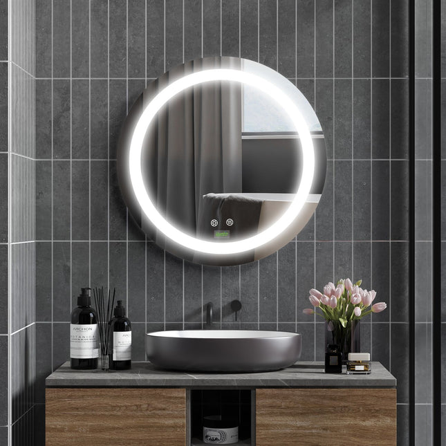 LED koupelnové zrcadlo, Ø50 cm, nemlžící, dotyk a funkce paměti