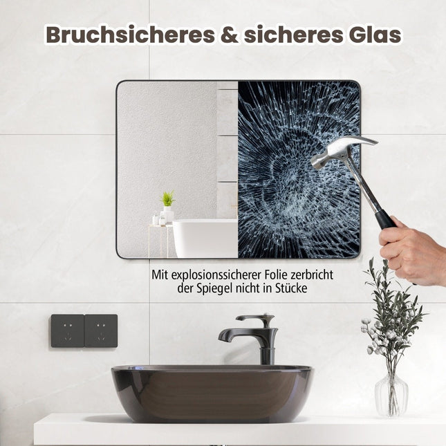 Badkamerspiegel, hangspiegel, explosieveilige wandspiegel, cosmetische spiegel voor de badkamer, 76,5 x 56 x 3 cm, zilver