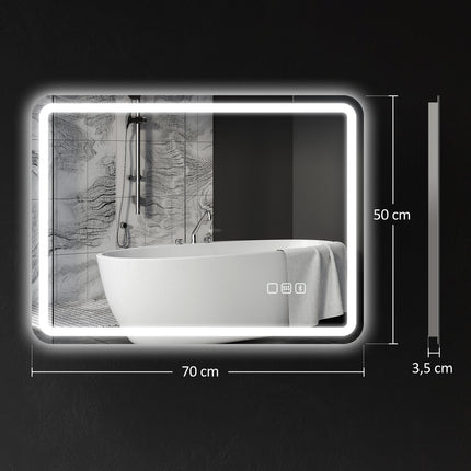 LED koupelnové zrcadlo, nemlžící, 3 barvy, 700x900 mm