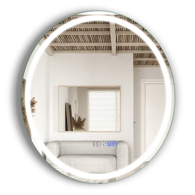 Badkamerspiegel met anti-condens klok touch schakelaar & geheugenfunctie spiegelverwarming LED spiegel dimbaar 3000K-6000K 60 x 60 cm
