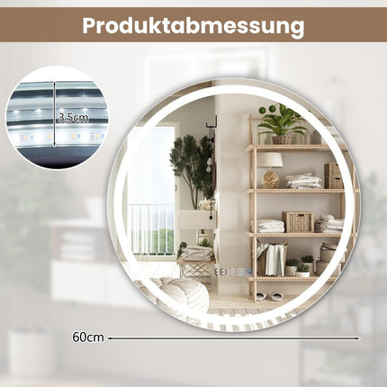 Bathroom mirror with anti-fog clock touch switch & memory function mirror heating LED mirror dimmable 3000K-6000K 60 x 60 cm
