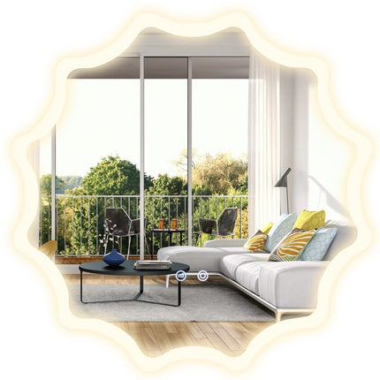 Koupelnové LED nástěnné zrcadlo s vyhříváním proti zamlžení, vlnitý design, 60 x 60 cm