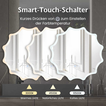 Koupelnové LED nástěnné zrcadlo s vyhříváním proti zamlžení, vlnitý design, 60 x 60 cm