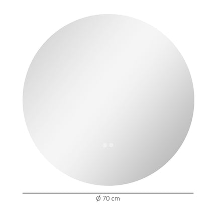 Koupelnové zrcadlo s osvětlením, Ø70 cm, proti zamlžení, dotykový vypínač