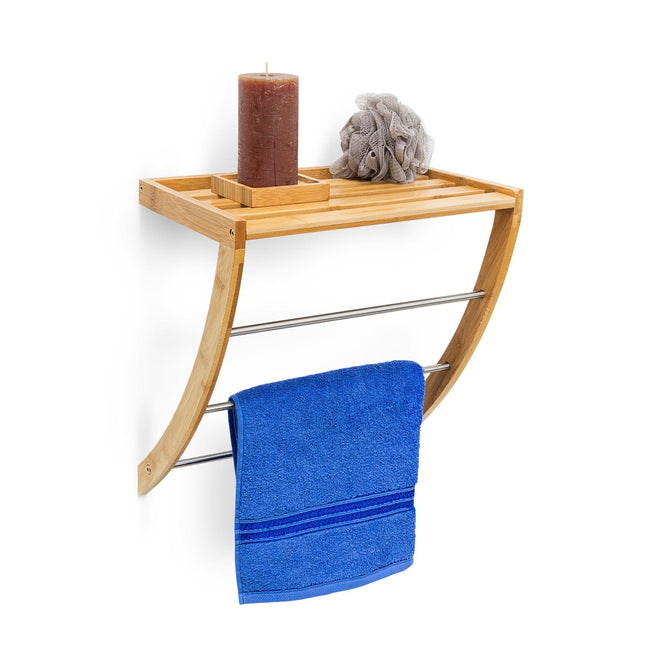 Badkamerplank in bamboe & chroom