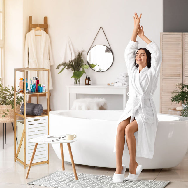 Bathroom shelf with laundry basket