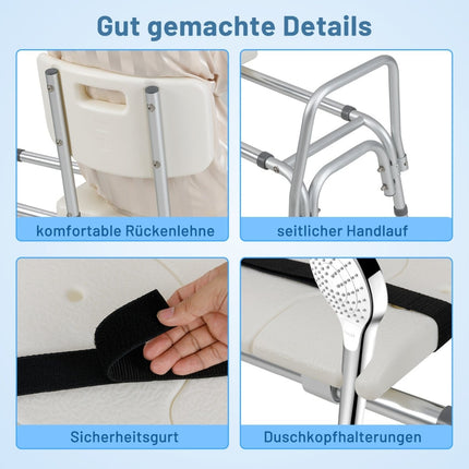 Badewannen-Transferbank, höhenverstellbar, breiter Sitz, Sicherheitsgurt