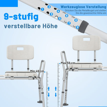 Badewannen-Transferbank, höhenverstellbar, breiter Sitz, Sicherheitsgurt