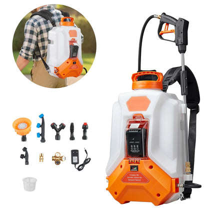 Battery Powered 16L Backpack Sprayer, 0–90 PSI, 8 Nozzles