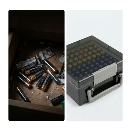 Battery Storage Box for 72 AA & AAA Batteries, Grey