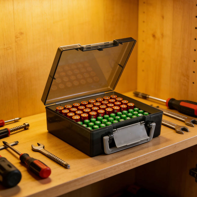 Úložný box na 72 baterií AA a AAA, šedý
