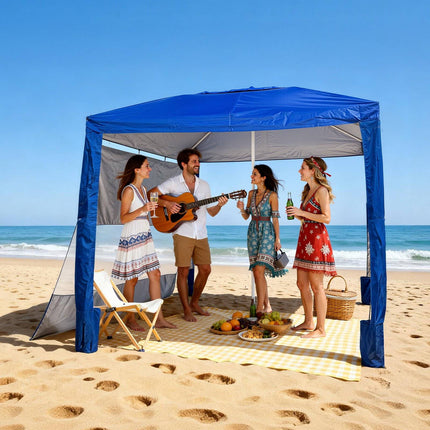 Beach Cabana Tent 8x8 ft, UPF 50+, Side Wall, Adjustable