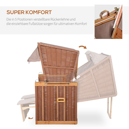 Beige PE rattan beach chair set with stool & table, 118x79x160 cm