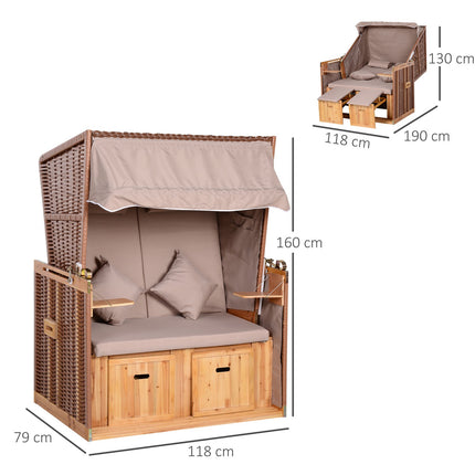 Beige PE rattan beach chair set with stool & table, 118x79x160 cm