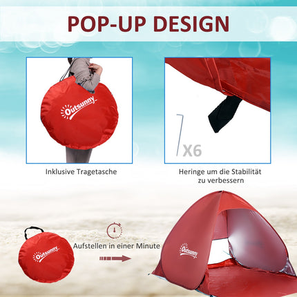 Rychle rozložitelný Pop-Up plážový stan, červená, 200x150x119cm