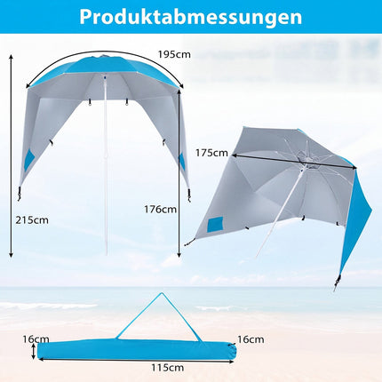 Beach Shelter Umbrella UPF 50+ with Side Panels, Turquoise