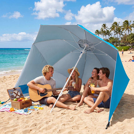 Beach Shelter Umbrella UPF 50+ with Side Panels, Turquoise