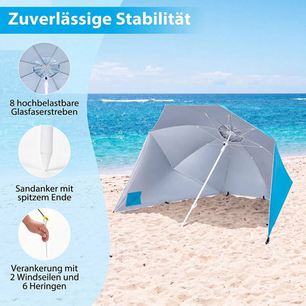 Beach Shelter Umbrella UPF 50+ with Side Panels, Turquoise