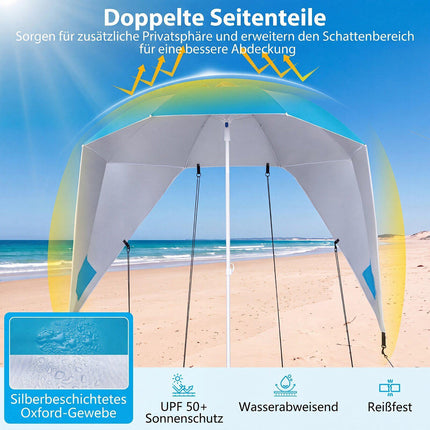 Beach Shelter Umbrella UPF 50+ with Side Panels, Turquoise
