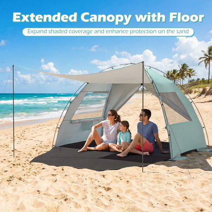 Beach Tent Sun Shelter, UPF50+, 3-4 Person, Extended Floor