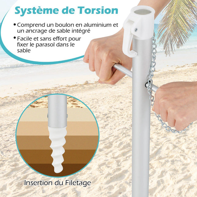 Strandparasol 198 cm, kantelmechanisme met drukknop, inclusief zandankerzak.