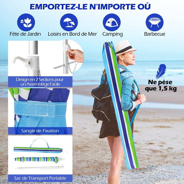 Strandparasol 198 cm, kantelbaar, zandanker, draagtas