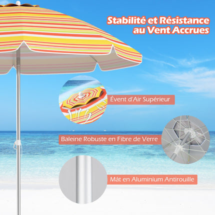 Beach Umbrella 198cm, Tilt, Sand Anchor, Carry Bag