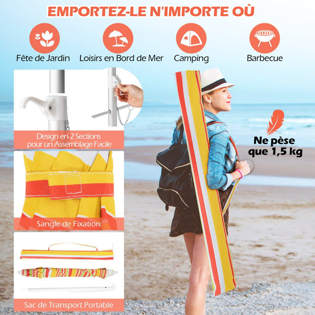 Strandparasol 198 cm, kantelbaar, zandanker, draagtas