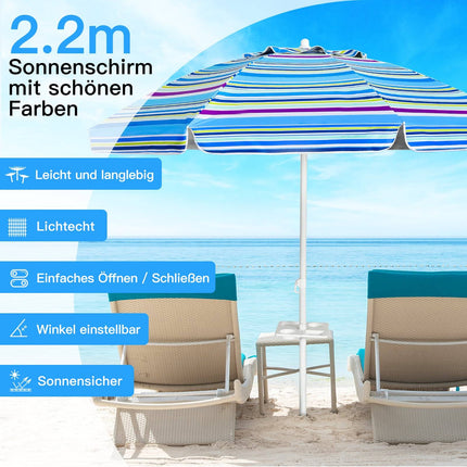Plážový slunečník 2.2m UPF50+, ochrana proti slunci, přenosný