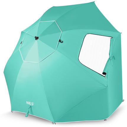 Plážový slunečník a zástěna proti větru 2v1 XXL 240 cm, zelená