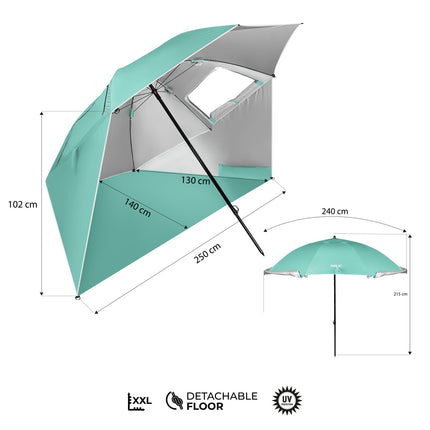 Plážový slunečník a zástěna proti větru 2v1 XXL 240 cm, zelená