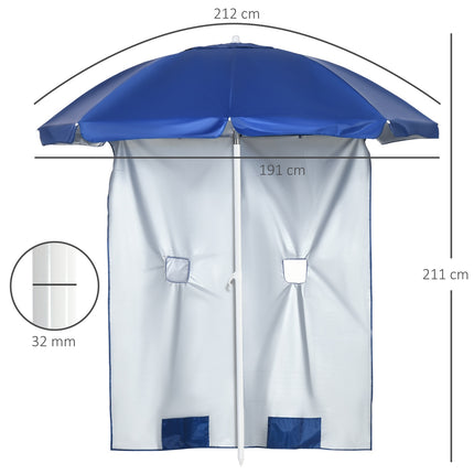 Naklápěcí slunečník 191cm – boční stěna, kapsy, modrý
