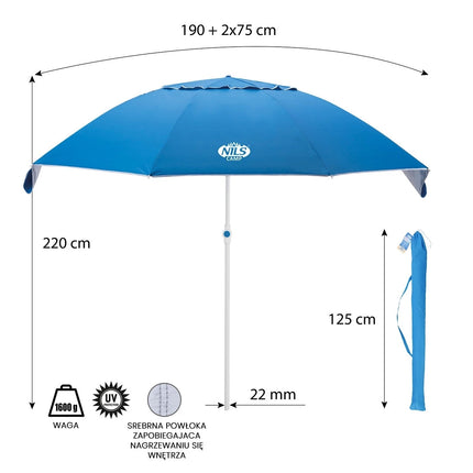 Strandparasol XL - 220 cm, UV-bescherming