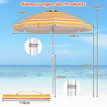 Strandschirm mit Kippfunktion, Anker, Tragetasche – Rot/Gelb
